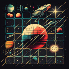 Retro style, space with grid. AI Generative
