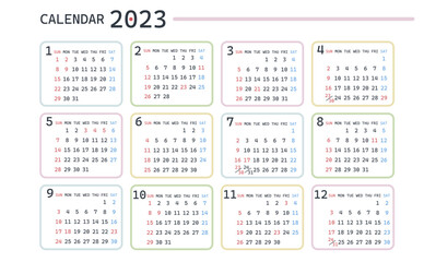 2023年の年間カレンダー