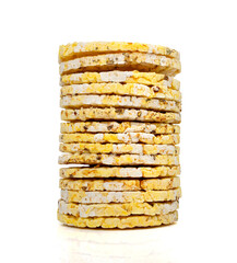 Puffed Corn Cake Isolated, Corn Diet Bread with Fragrant Herbs and Spices, Waffle with Corns, Rice, Cereal Snack
