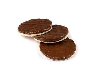Puffed Rice Cake with Chocolate Isolated, Rice Diet Bread, Waffle, Cocoa Crackers