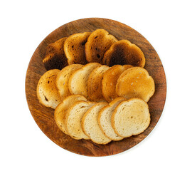 Dry Round Crackers Isolated, Sliced French Baguette Bread, Crunchy Croutons, Bruschetta Crackers, Round Rusks