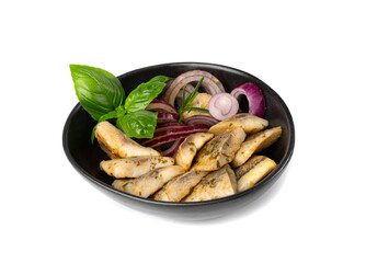 Salted Herring Fillet Isolated, Raw Pickled Fish Meat, Marinated Herring on White Background
