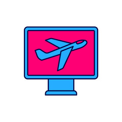 Filled outline Plane icon isolated on white background. Flying airplane icon. Airliner sign. Vector