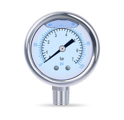 Pressure gauge with air bubble, realistic chrome and metal, vector illustration 
