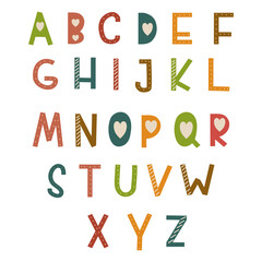 hand drawn alphabet. cute alphabet.