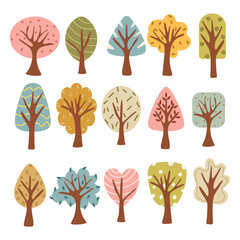 set of cute trees