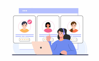 Hr manager with laptop selects the best candidate for job online, Hire or select employee, Recruitment concept.