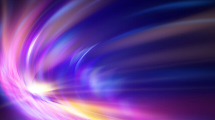 Dark fractal, abstract background. Bright neon lines, waves. Blurred laser shapes