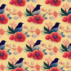 seamless vintage pattern with birds