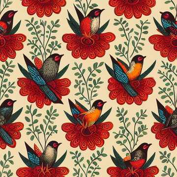 seamless floral pattern with birds