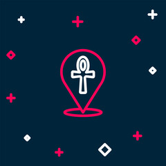 Line Cross ankh icon isolated on blue background. Egyptian word for life or symbol of immortality. Colorful outline concept. Vector