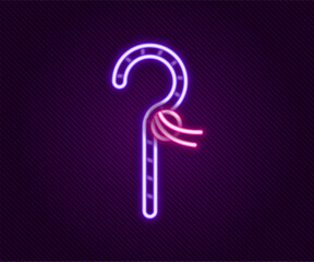 Glowing neon line Crook icon isolated on black background. Ancient Egypt symbol. Scepters of egypt. Colorful outline concept. Vector