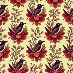 Fototapeta premium seamless floral pattern with birds