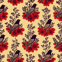 seamless bird pattern with flowers
