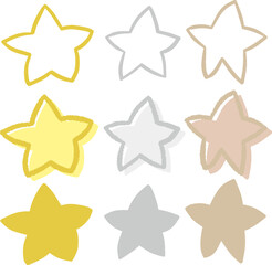 手描きの星のイラスト線画とアナログ風とベタ塗りの金銀銅3色セット