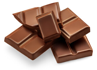 milk chocolate chunks isolated on white background