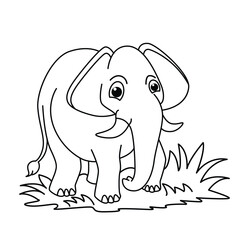 Funny elephant cartoon characters vector illustration. For kids coloring book.