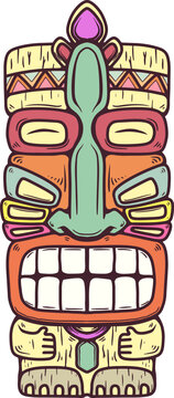 Traditional polynesian tiki idol. Illustration of tribal tiki mask. Design element for decorations. Vector illustration