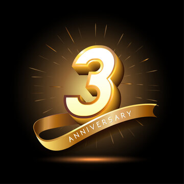 3rd anniversary with 3d number and ribbon shiny gold design