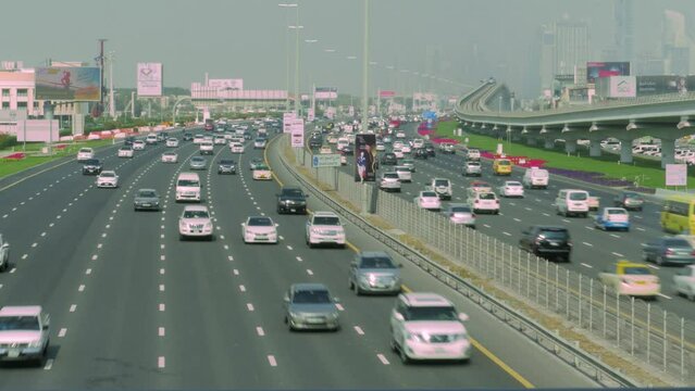 Cinematic time lapse of Sheikh Zayed Road in Dubai