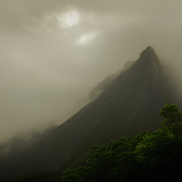 misty mountain landscape