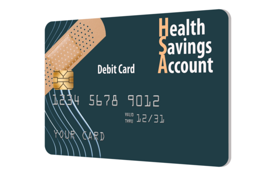 Here is a Health Savings Account debit card isolated on a transparent background. - Powered by Adobe