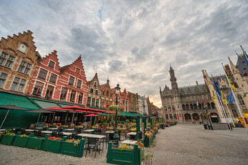 Fototapeta premium Bruges Belgium, city skyline at Grote Markt Market Square