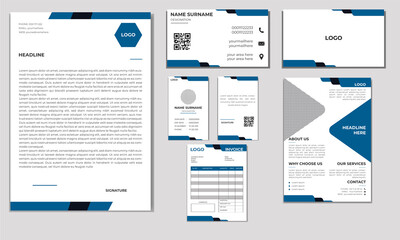 Brand identity Design, new brand identity design. Office stationary. Vector stationary. Simple and creative stationary design. Blue and white combination. Latest Brand identity design. Vector design.