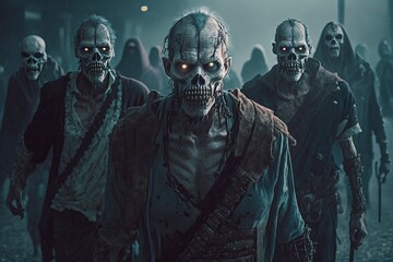 Group of zombies walking. Generative AI
