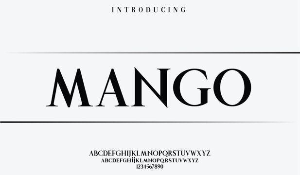 Mango, An Elegant Alphabet Font And Number. Premium Uppercase Fashion Design Typography. Vector Illustration