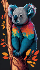 Koala abstrait .une aventure visuelle fascinante remplie de couleurs vives et de beauté. Préparez-vous à être émerveillé par les créations uniques de l'intelligence artificielle