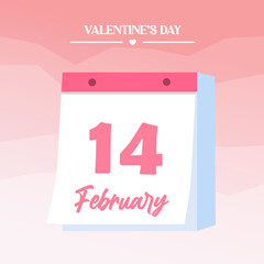 The cute simple calendar for 14 February. The concept for Happy Valentine's day