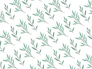 Watercolor seamless pattern of leaves elements on a white background . Botanical pattern