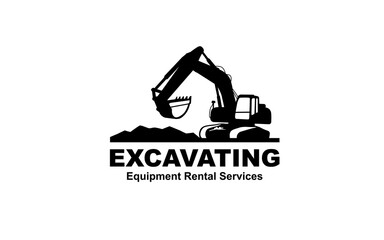 Excavator symbol with silhouette style for logo template, sign and brand.