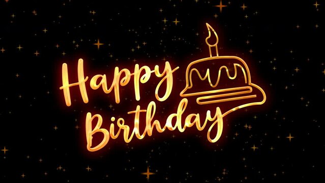 happy birthday text animation in gold color. 4K Video birthday card. Luxury.
