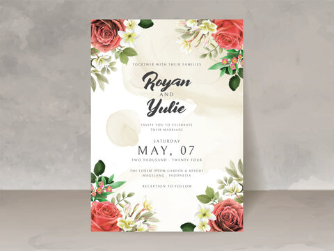 romantic red roses wedding invitation card