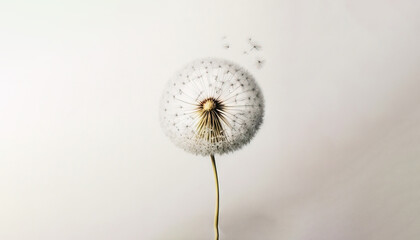  a dandelion on a white background with a white background and a light gray wall with a picture of a dandelion on it.  generative ai
