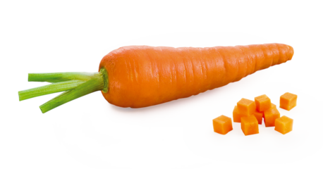 Cenoura inteira e pequenos pedaços de cenoura 