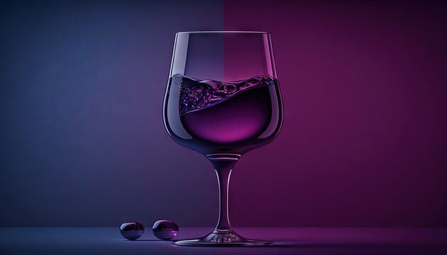 a glass of wine with ice cubes on a purple and blue background with a purple background and a purple background with a purple hue.  generative ai