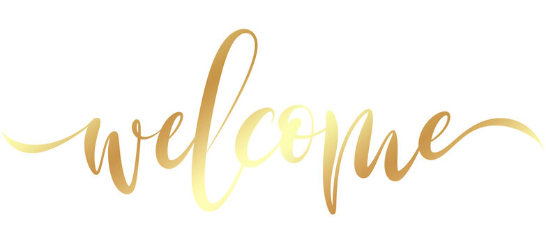 Welcome typography with gold glitter. transparent hand drawn