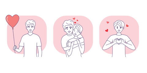 Romantic love set with man and woman. Love, love story, relationship. Vector design concept for Valentines Day.