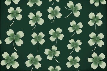 Repeated shamrock clover leaves on green background, created using generative ai technology