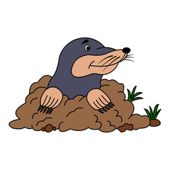 Cartoon cute mole. Vector illustration of a mole in a hole