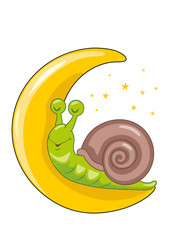 Funny snail resting on the moon