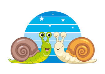 Two funny smiling snails