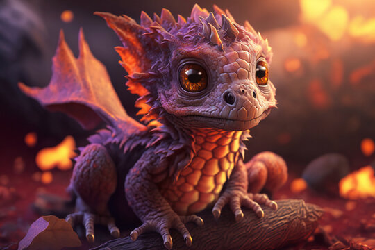 Baby Dragon - Mythology creature - fantasy illustration - wyvern - Generative AI