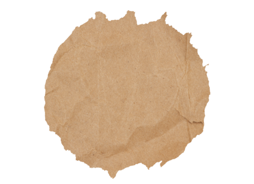 Brown butcher paper ripped circle isolated on white