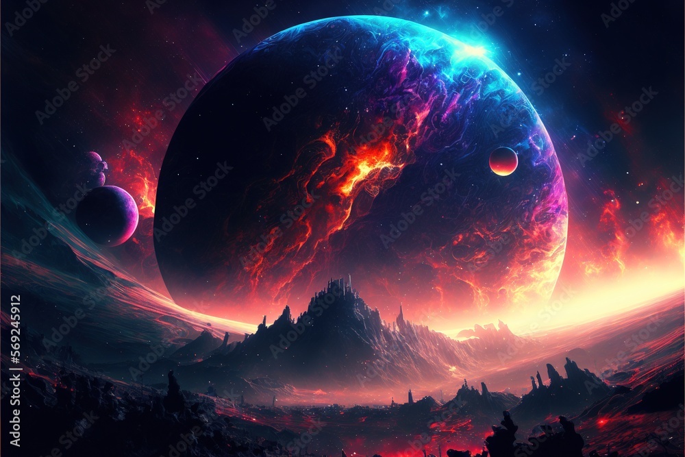 Wall mural image of planets, stars and outer space and sky, created using generative ai technology