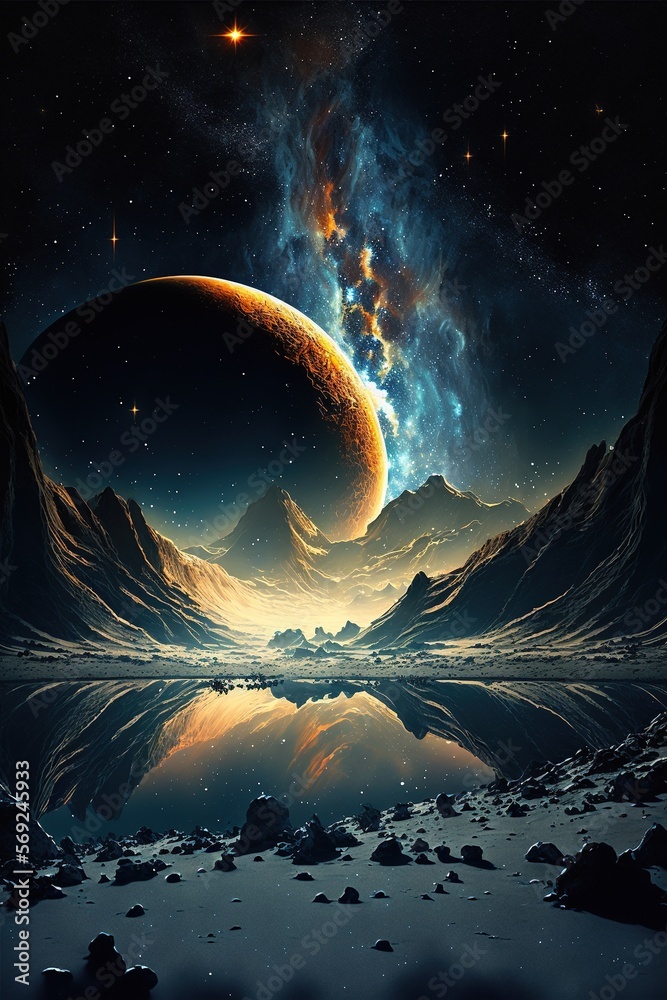 Wall mural image of planets, stars and outer space and sky, created using generative ai technology