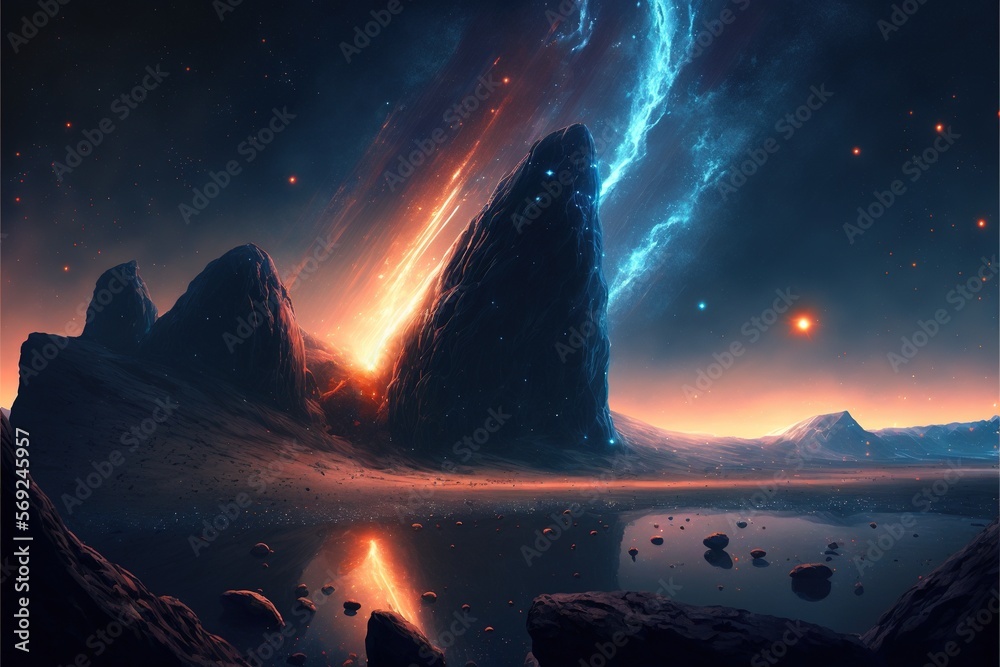 Wall mural image of light, stars and outer space and sky, created using generative ai technology